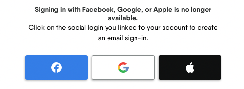 Social sign in options on the Fubo website are no longer supported