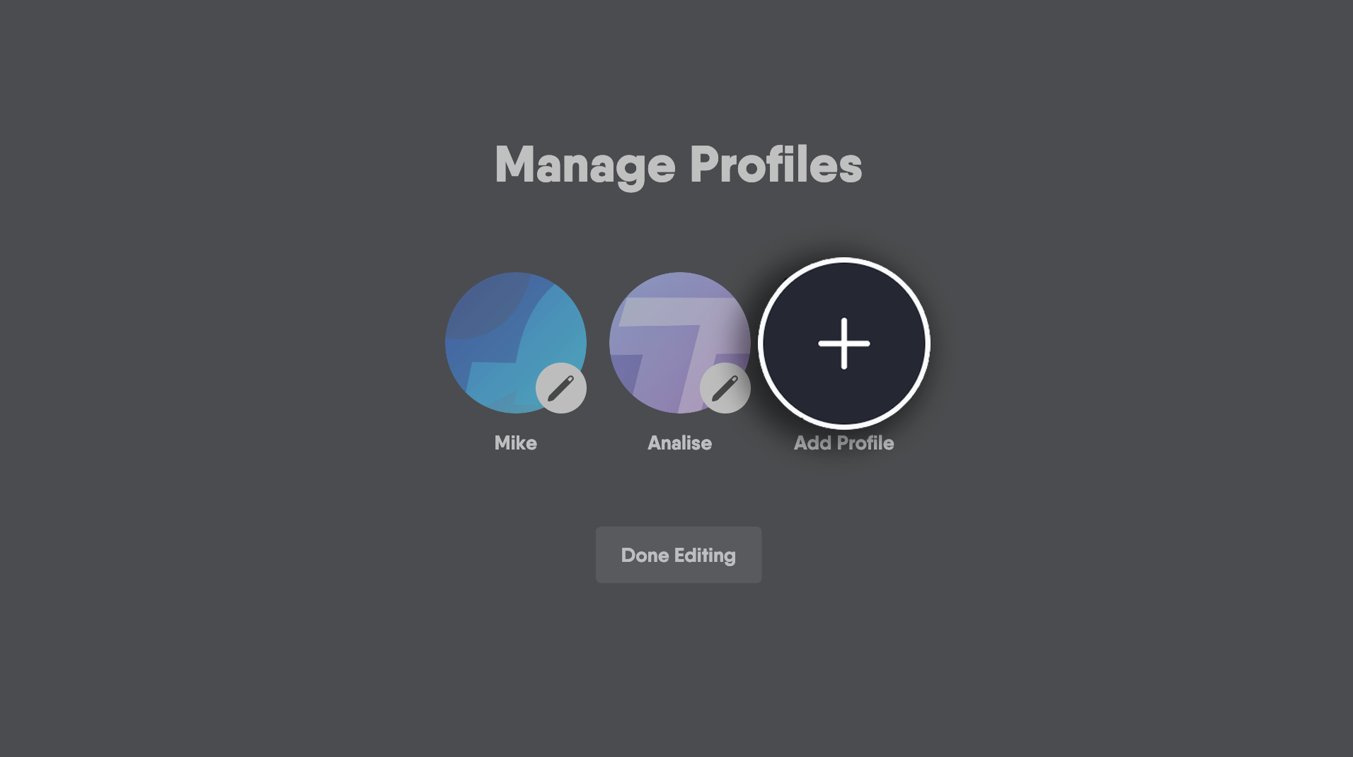 Profile management screen of the Fubo app with Add Profile highlighted