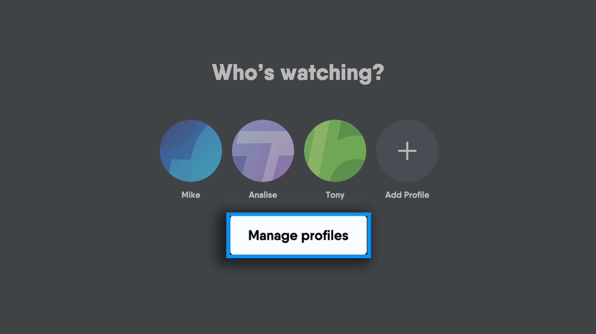 Who's Watching screen of the Fubo app, you can edit profiles from here
