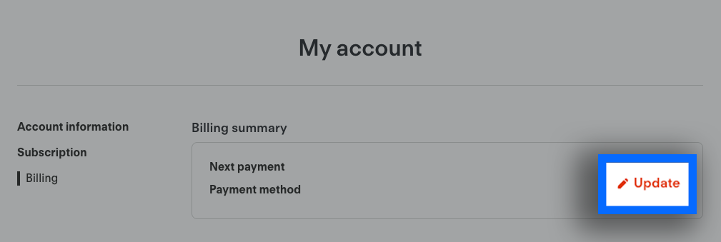 Billing Details screen of My Account on the Fubo website