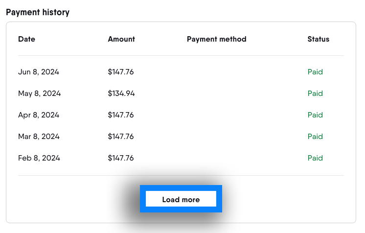 Select Load More to see additional payments made