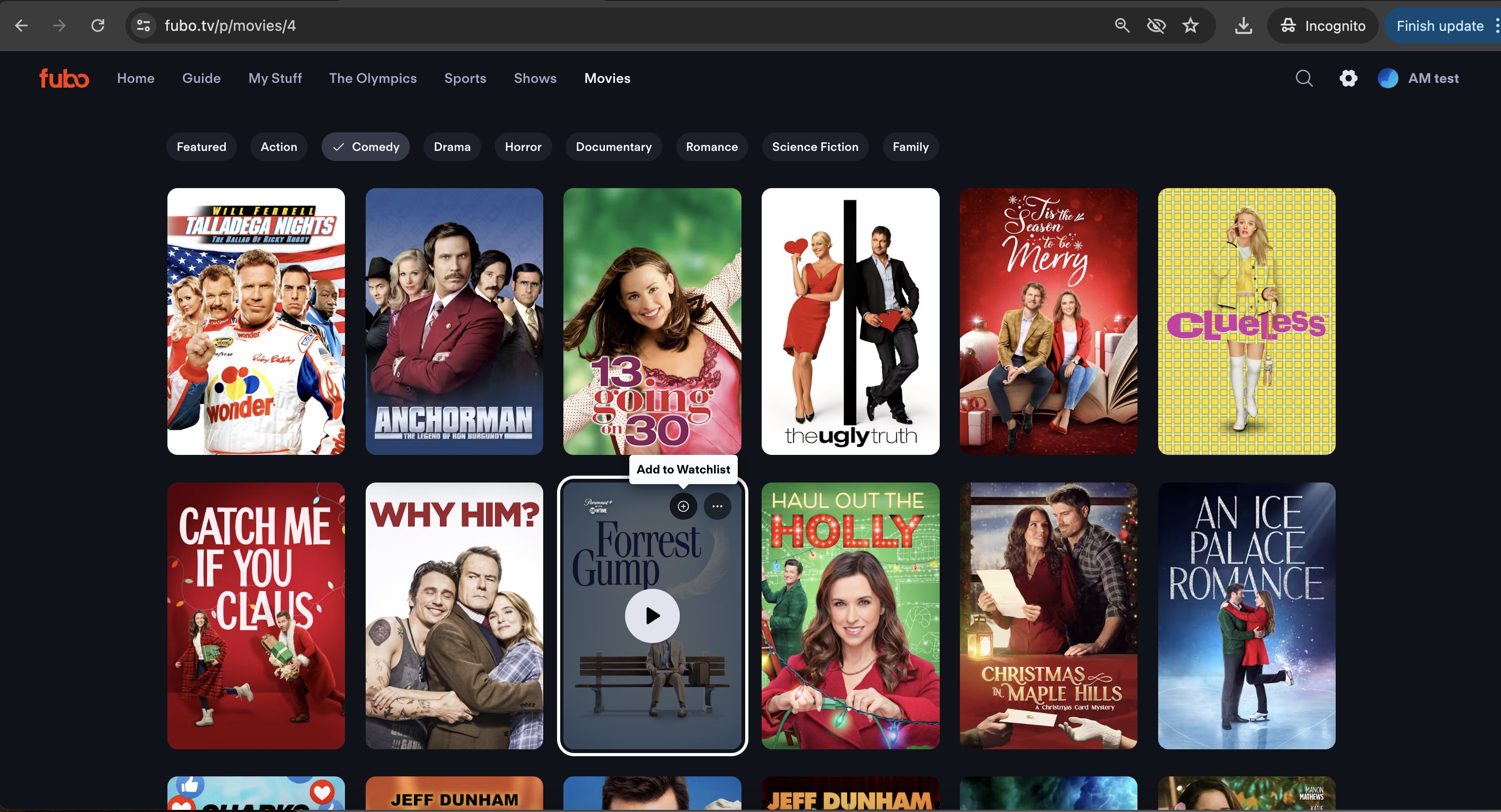 Imagen de una pantalla de serie de FuboTV en un navegador web con el botón MÁS resaltado para agregar a MIS COSAS