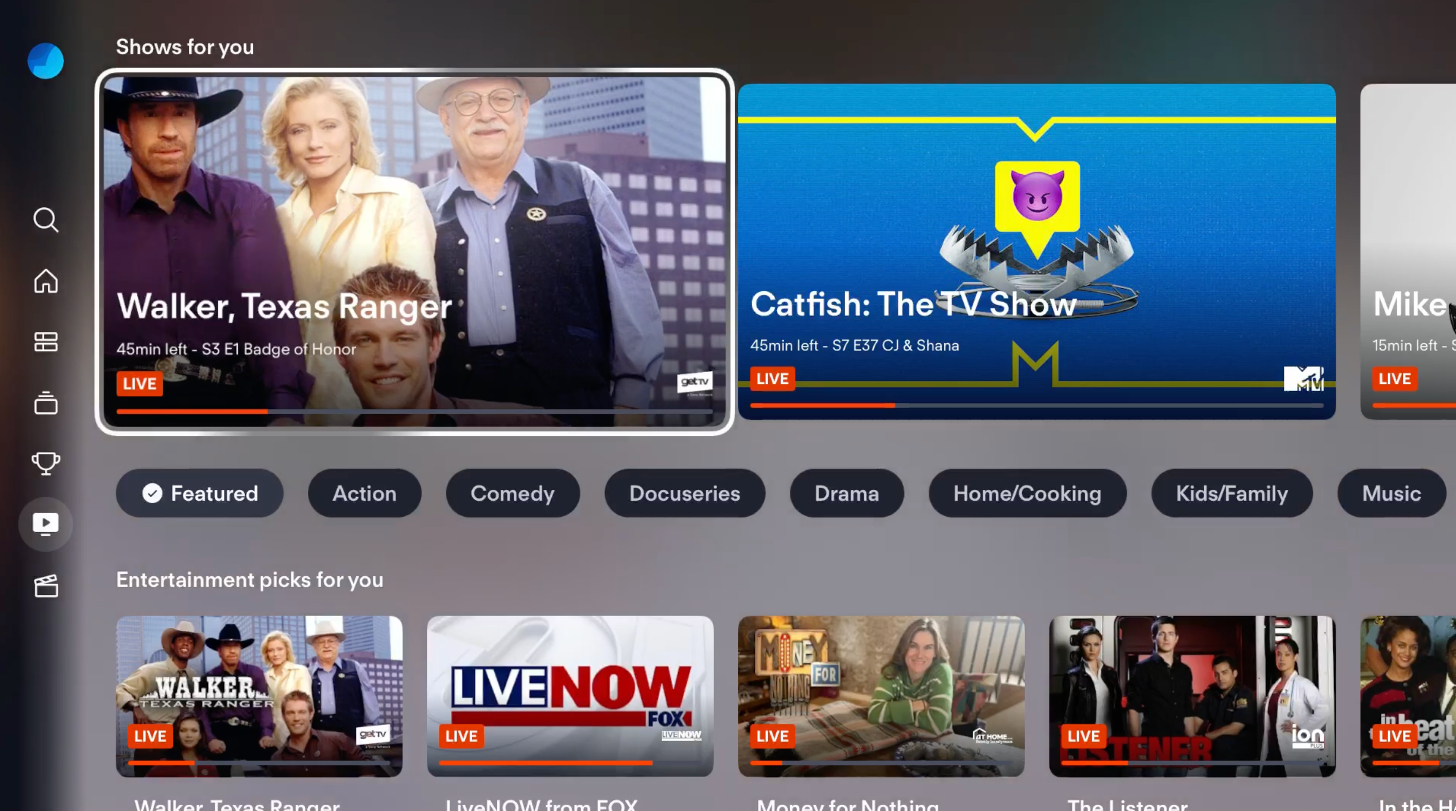 Pantalla de PROGRAMAS de la aplicación de Fubo en Apple TV