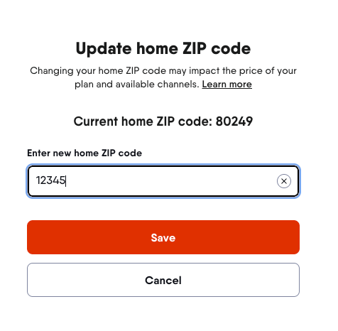 Updating a home ZIP code on a Fubo account