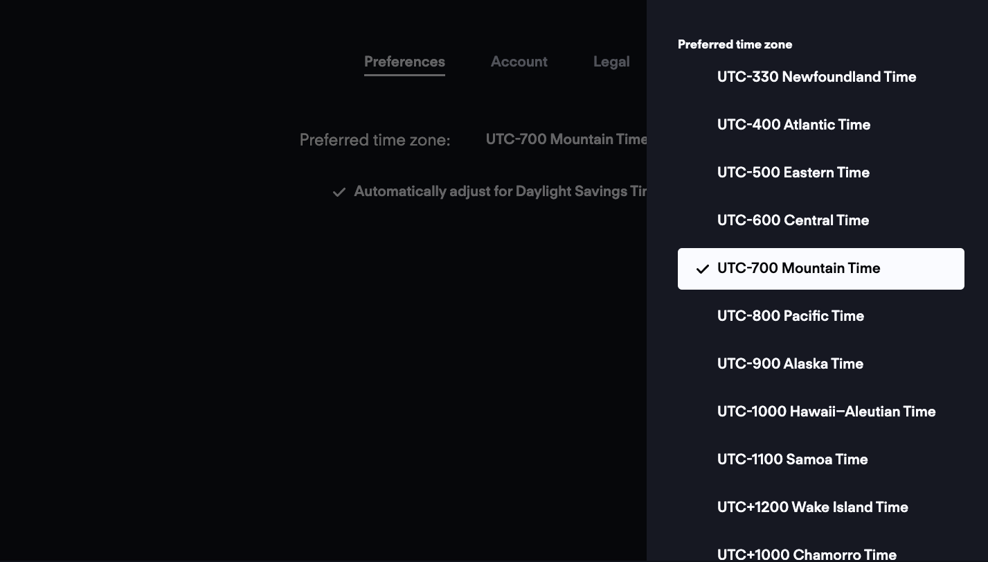Move up or down to select a different time zone on a Smart TV