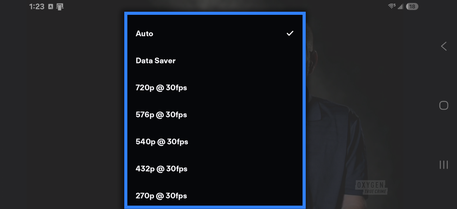 Video quality options of the Fubo app on an Android mobile app