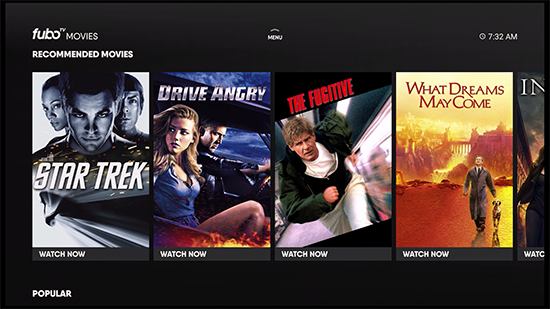 MOVIES screen of the Fubo app on Amazon Fire TV