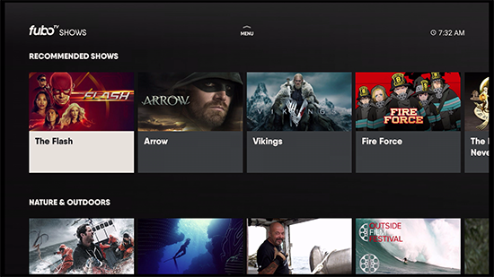 SHOWS screen of the FuboTV app on Amazon Fire TV