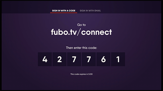 Sample code for signing in to the Fubo app on Amazon Fire TV