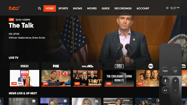 GIF image of switching a profile in the FuboTV app on Apple TV