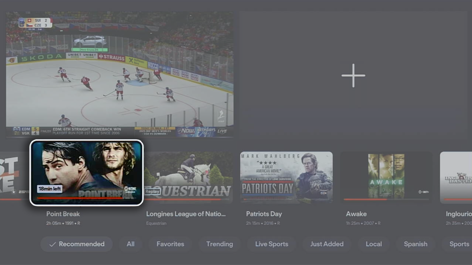 Menú de Multiview para seleccionar un segundo programa para ver simultáneamente