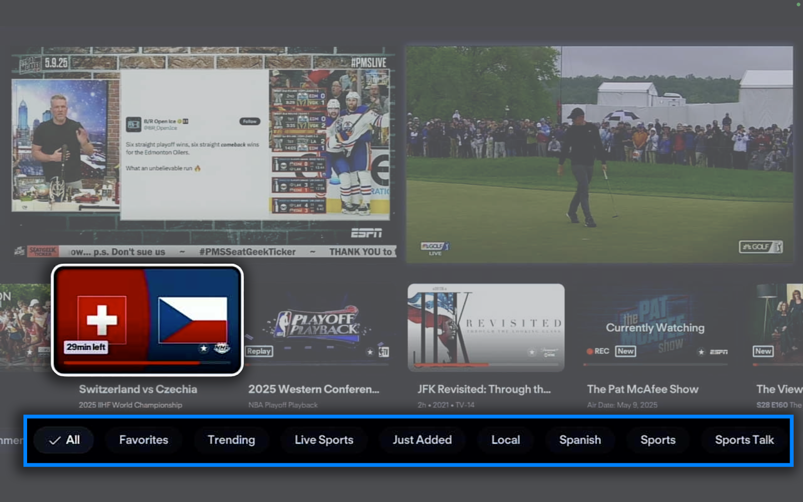 Seleccionar un nuevo canal para ver en Multiview en la app de Fubo en Roku