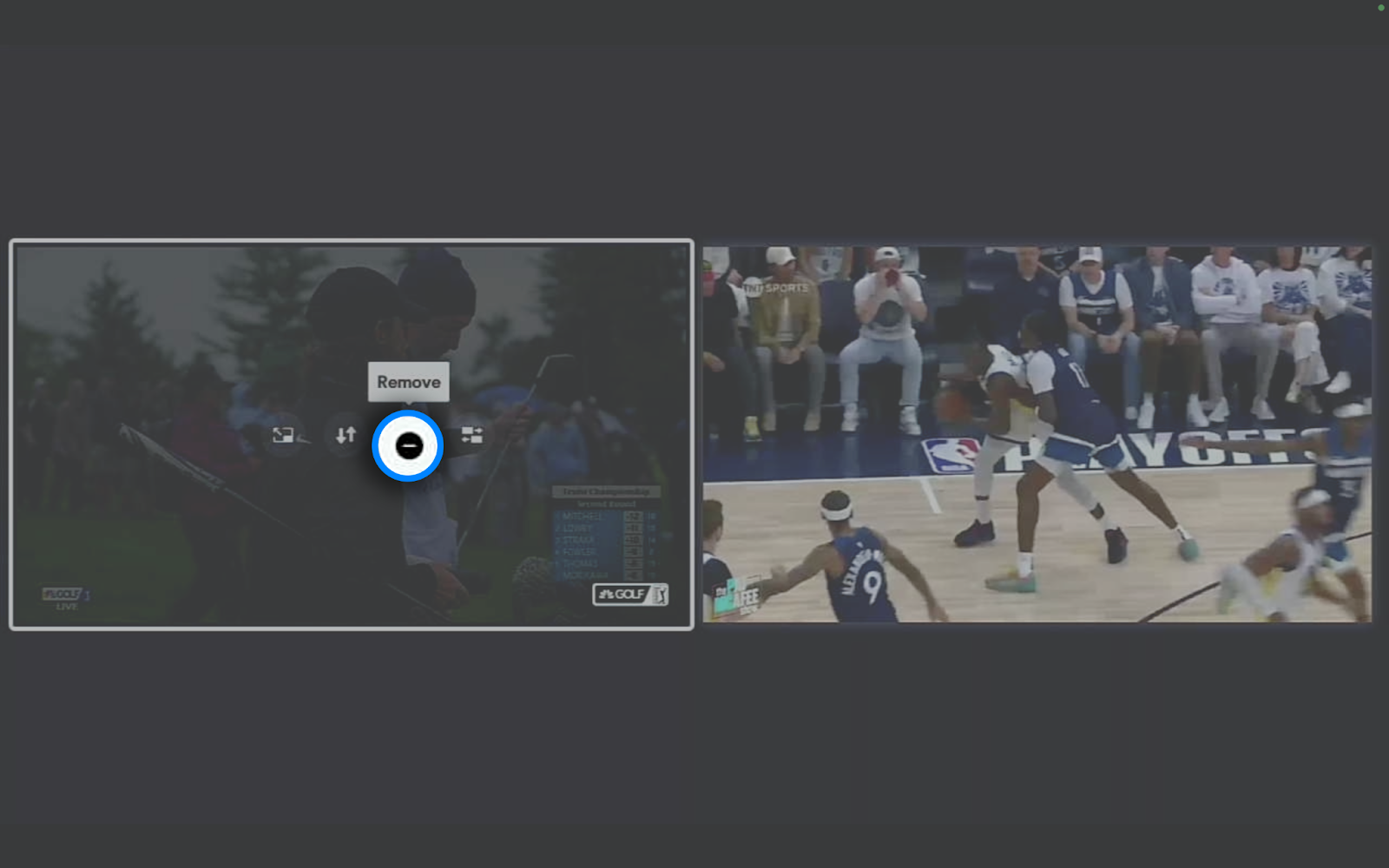 Usa el ícono de eliminar en Multiview para quitar una vista resaltada