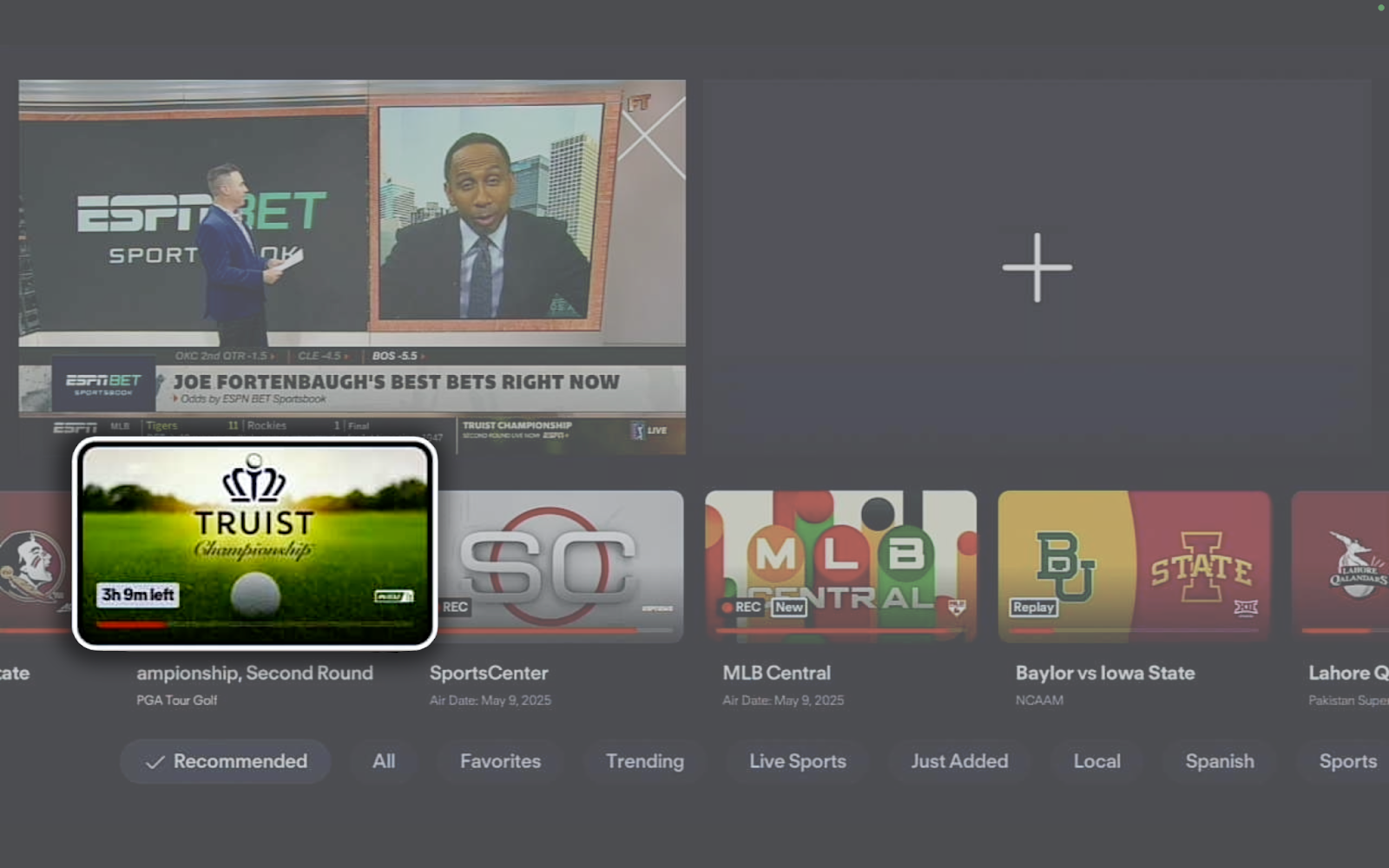 Menú de Multiview para seleccionar un segundo programa para ver simultáneamente