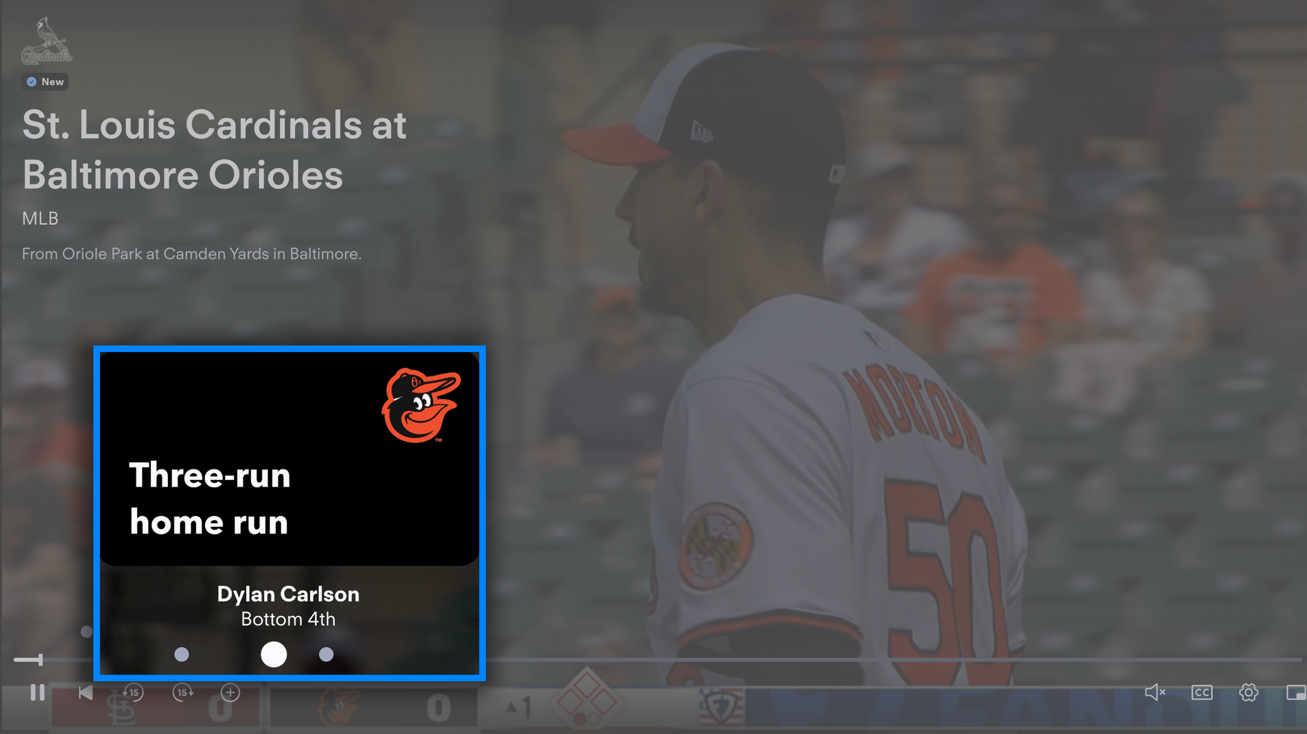 Highlight marker of game highlights for a recorded game on Fubo