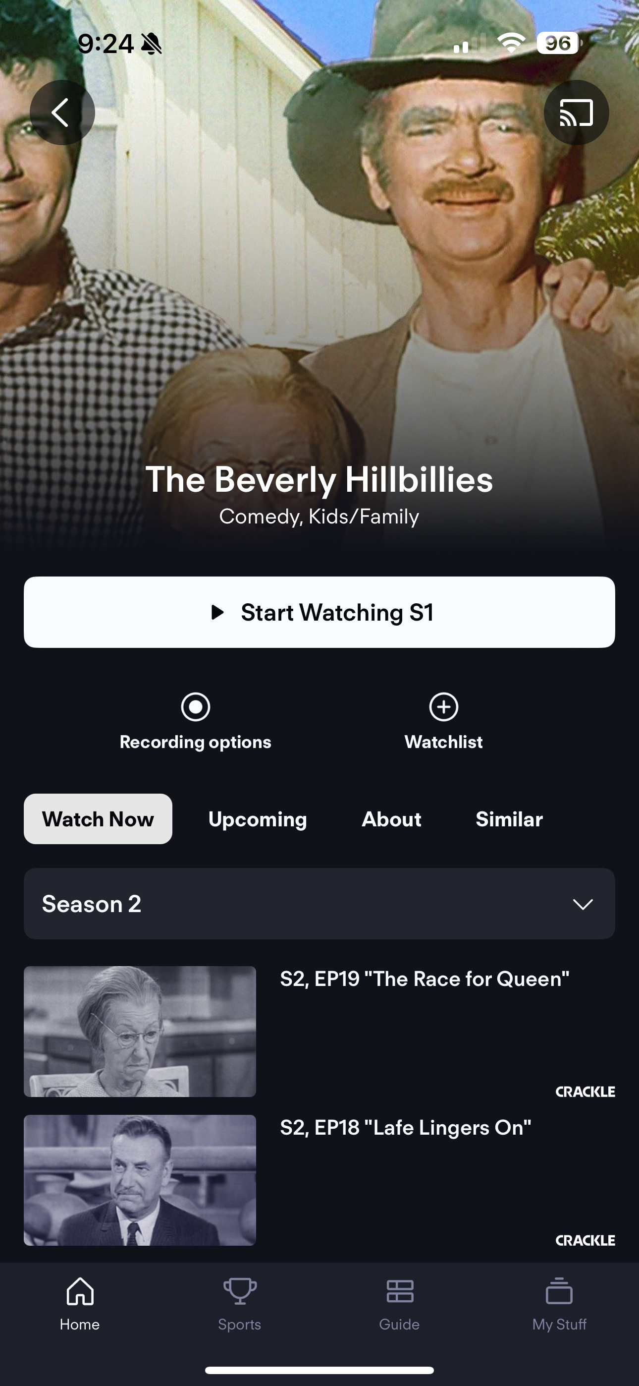 Series Details page of a program on the Fubo mobile app