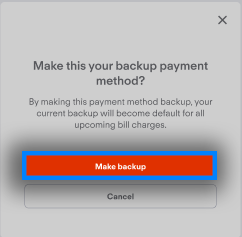 confirmation screen for swapping a payment method on fubo.tv