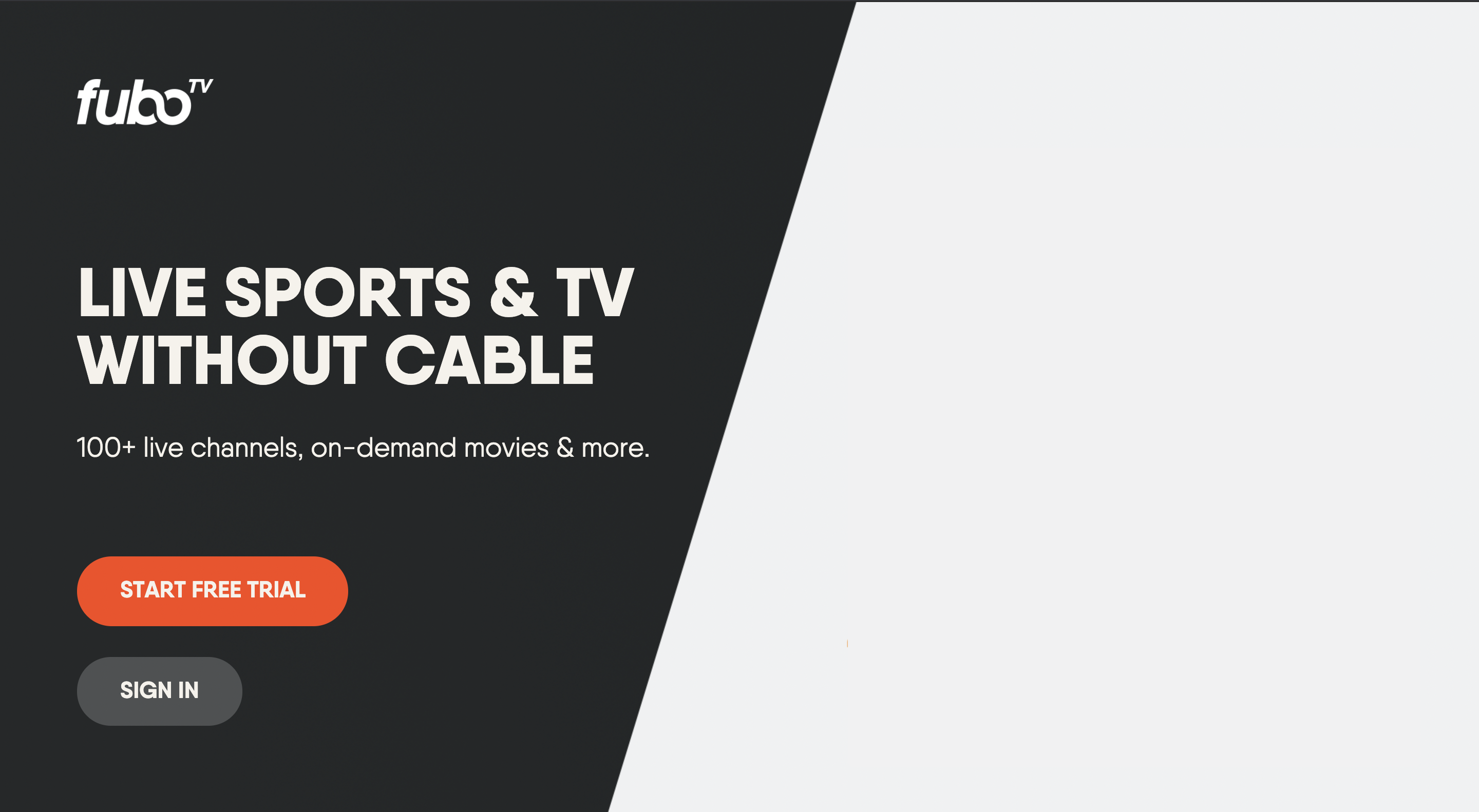 Sign in screen for the FuboTV app on Samsung TV with options to sign in or get signup details