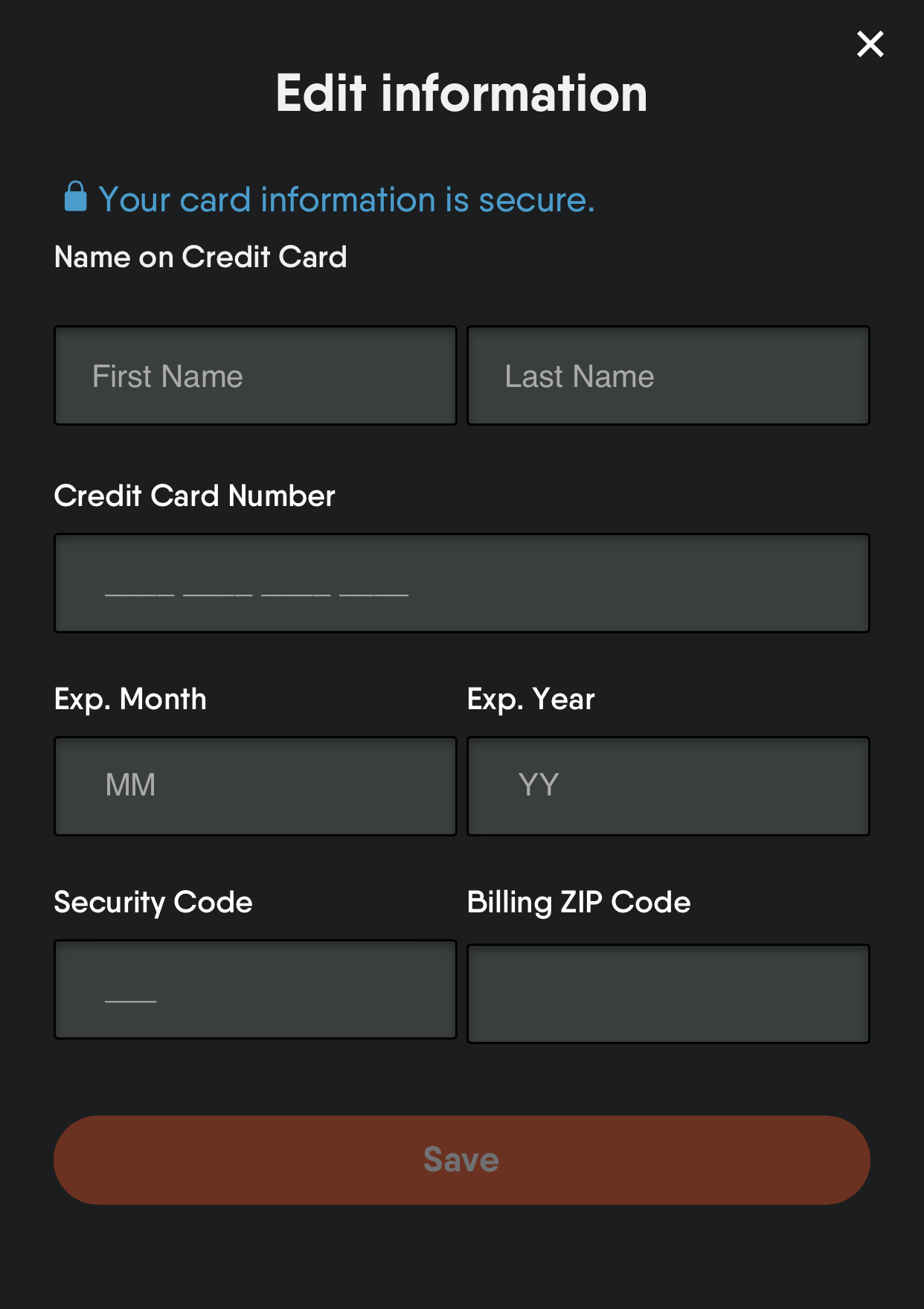 FuboTV payment method entry screen with SAVE button highlighted